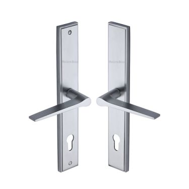 Click Here To Enlarge This Photo Of MP4189.RH-SC Heritage Brass 92mm Multi-Point Door Handle Lever Lock Gio RH Design Satin Chrome finish
