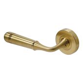 BLU Performance  Opera Lever Door Handle on Round Rose, 55 x 10.5mm, 316 Stainless Steel, PVD Satin Brass (TBH100B-PSB)