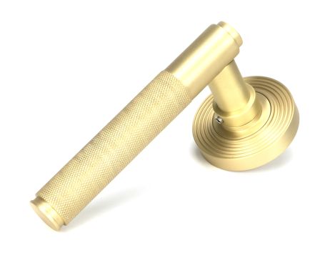Click Here To Enlarge This Photo Of 50849 From the Anvil Satin Brass Brompton Lever on Rose Set (Beehive) - Unsprung