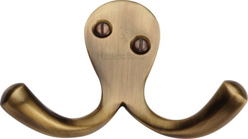 Click Here To Enlarge This Photo Of V1060-AT Heritage Brass Double Coat Hook Antique Brass Finish