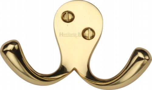 Click Here To Enlarge This Photo Of V1060-PB Heritage Brass Double Coat Hook Polished Brass Finish
