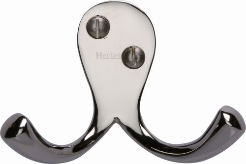 Click Here To Enlarge This Photo Of V1060-PNF Heritage Brass Double Coat Hook Polished Nickel Finish