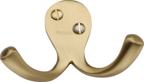 Click Here To Enlarge This Photo Of V1060-SB Heritage Brass Double Coat Hook Satin Brass Finish
