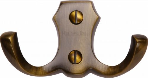 Click Here To Enlarge This Photo Of V1062-AT Heritage Brass Double Coat Hook Antique Brass Finish