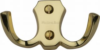 V1062-PB Heritage Brass Double Coat Hook Polished Brass Finish