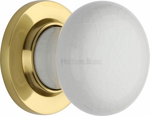 Click Here To Enlarge This Photo Of 7010-PB Heritage Brass White Crackle Mortice Knob with Polished Brass Base