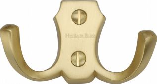 V1062-SB Heritage Brass Double Coat Hook Satin Brass Finish