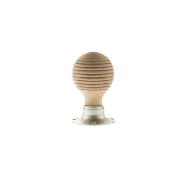 Click Here To Enlarge This Photo Of Atlantic - OE57RMKSN Old English 'Bridlington' Wood Reeded Beehive Door Knob on Face Fix Rose – Satin Nickel
