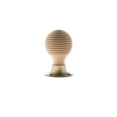 Click Here To Enlarge This Photo Of Atlantic - OE57RMKAB Old English 'Bridlington' Wood Reeded Beehive Door Knob on Face Fix Rose – Antique Brass
