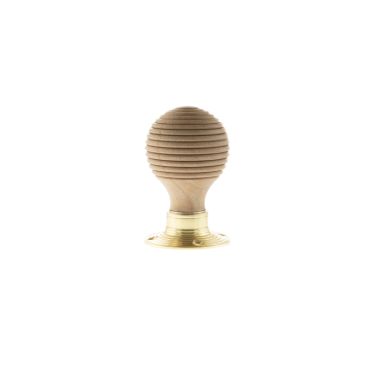 Click Here To Enlarge This Photo Of Atlantic - OE57RMKPB Old English 'Bridlington' Wood Reeded Beehive Door Knob on Face Fix Rose – Polished Brass
