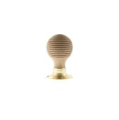 Atlantic - OE57RMKPB Old English 'Bridlington' Wood Reeded Beehive Door Knob on Face Fix Rose – Polished Brass