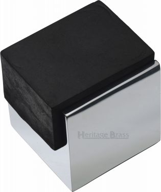 Click Here To Enlarge This Photo Of V1082-PC Heritage Brass Door Stop Square Floor Mounted Design Polished Chrome Finish