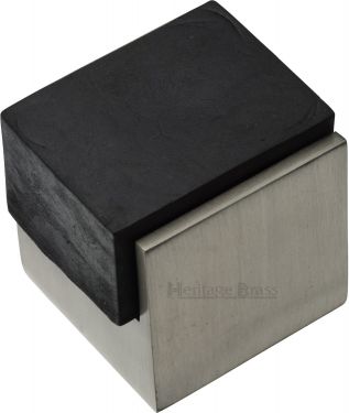 Click Here To Enlarge This Photo Of V1082-SN Heritage Brass Door Stop Square Floor Mounted Design Satin Nickel Finish