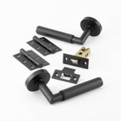 JMB400PK Frelan Hardware Nero Matt Black Knurled Mitred Door Pack including Handles, Hinges and Latch