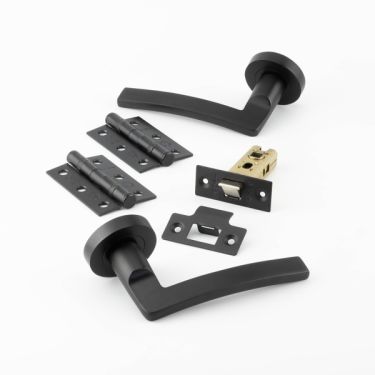Click Here To Enlarge This Photo Of JMB700PK Frelan Hardware Nero Matt Black Noir Door Pack including Handles, Hinges and Latch