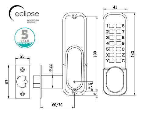 Click Here To Enlarge This Photo Of Eclipse ED15 Mechanical Push Button Digital Lock with Holdback - Satin Chrome (70249)