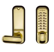 Eclipse ED20 Easy Code Change Mechanical Push Button Digital Lock with Holdback - Polished Brass (70251)