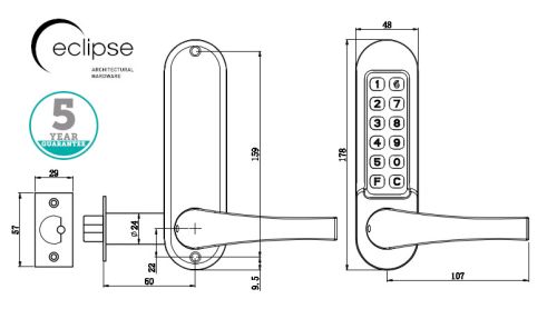 Click Here To Enlarge This Photo Of Eclipse ED50 Heavy Duty Passage Free Mechanical Push Button Digital Lock - Satin Chrome  (70262)