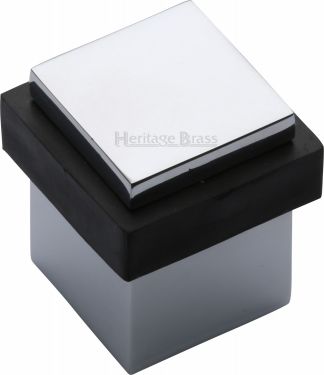 Click Here To Enlarge This Photo Of V1089-PC Heritage Brass Door Stop Square Floor Mounted Design Polished Chrome Finish