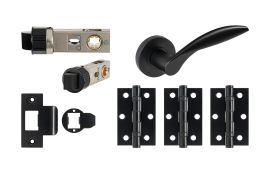 JTDP71700 Jigtech Matt Black 'Cresta' Passage Door Pack (57mm Backset and 3" Hinges)
