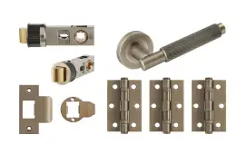 JTDP71800 Jigtech Matt Antique Brass 'Textura' Passage Door Pack (57mm Backset and 3" Hinges)