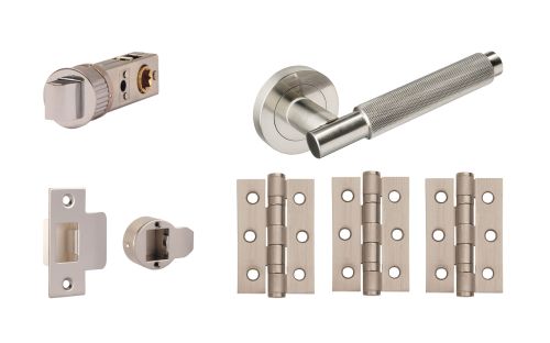 Click Here To Enlarge This Photo Of JTDP71815 Jigtech Satin Nickel 'Textura' Passage Door Pack (57mm Backset and 3" Hinges)