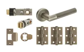 JTDP71900 Jigtech Matt Antique Brass 'Tactil' Passage Door Pack (57mm Backset and 3" Hinges)