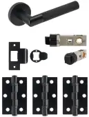 JTDP71905 Jigtech Matt Black 'Tactil' Passage Door Pack (57mm Backset and 3" Hinges)