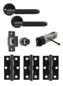 JTDP81805 Jigtech Matt Black 'Textura' Privacy Door Pack (57mm Backset and 3" Hinges)