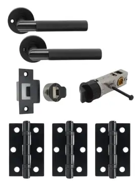 Click Here To Enlarge This Photo Of JTDP81905 Jigtech Matt Black 'Tactil' Privacy Door Pack (57mm Backset and 3" Hinges)