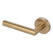 BLU Performance Mitre Lever Door Handle on Round Rose, G316 Stainless Steel, PVD Satin Brass (KM060C-PSB)