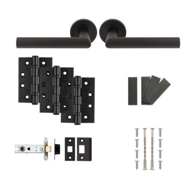 Click Here To Enlarge This Photo Of FDP1192MB - Carlisle Brass Eurospec 'Treviri' Matt Black Fire Door Pack  - Contains 1 set of Mitred Levers, 4" Fire Rated Hinges and a 76mm CE Tubular Mortice Latch