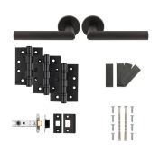FDP1192MB - Carlisle Brass Eurospec 'Treviri' Matt Black Fire Door Pack  - Contains 1 set of Mitred Levers, 4" Fire Rated Hinges and a 76mm CE Tubular Mortice Latch