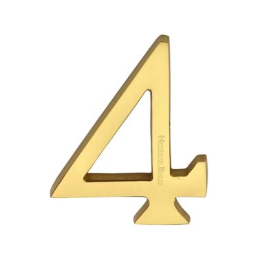 Click Here To Enlarge This Photo Of C1564 4-ULB Heritage Brass Numeral 4 Concealed Fix 76mm (3") Unlacquered Brass