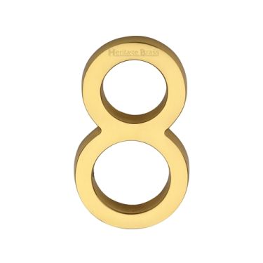 Click Here To Enlarge This Photo Of C1564 8-ULB Heritage Brass Numeral 8 Concealed Fix 76mm (3") Unlacquered Brass