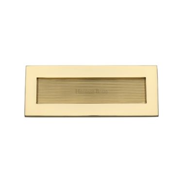 Click Here To Enlarge This Photo Of RR852 254.101-ULB Heritage Brass Reeded Letterplate 10" x 4" Unlacquered Brass finish