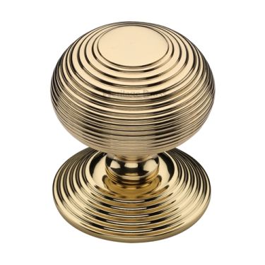 Click Here To Enlarge This Photo Of RR906-ULB Heritage Brass Centre Door Knob Reeded Design 3 1/2" Unlacquered Brass Finish