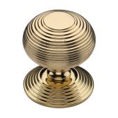 RR906-ULB Heritage Brass Centre Door Knob Reeded Design 3 1/2" Unlacquered Brass Finish