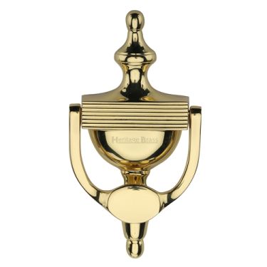 Click Here To Enlarge This Photo Of RR912 195-ULB Heritage Brass Reeded Urn Knocker 7 1/4" Unlacquered Brass finish