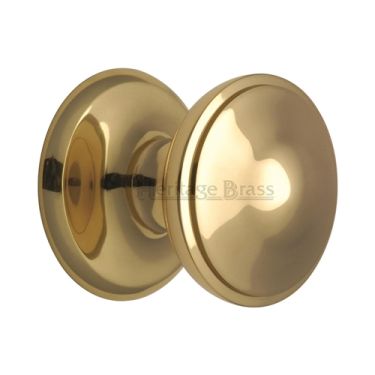 Click Here To Enlarge This Photo Of V900-ULB Heritage Brass Round Centre Door Knob 3" Unlacquered Brass