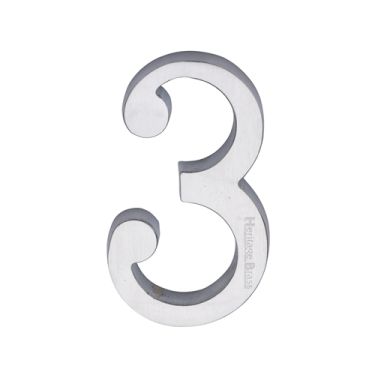 Click Here To Enlarge This Photo Of C1564 3-SC Heritage Brass Numeral 3 Concealed Fix 76mm (3") Satin Chrome finish