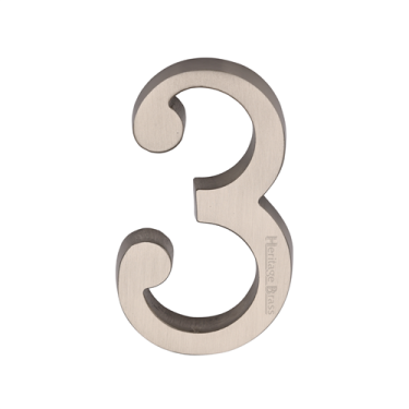 Click Here To Enlarge This Photo Of C1564 3-SN Heritage Brass Numeral 3 Concealed Fix 76mm (3") Satin Nickel finish