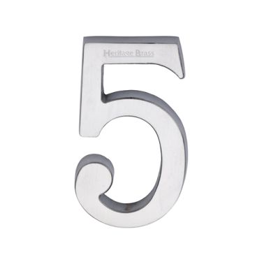 Click Here To Enlarge This Photo Of C1564 5-SC Heritage Brass Numeral 5 Concealed Fix 76mm (3") Satin Chrome finish