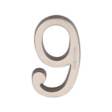 Click Here To Enlarge This Photo Of C1564 9-SN Heritage Brass Numeral 9 Concealed Fix 76mm (3") Satin Nickel finish