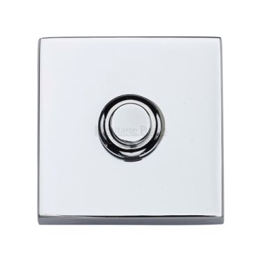 Click Here To Enlarge This Photo Of V1188-PC Heritage Brass Square Bell Push 54mm x 54mm Polished Chrome finish