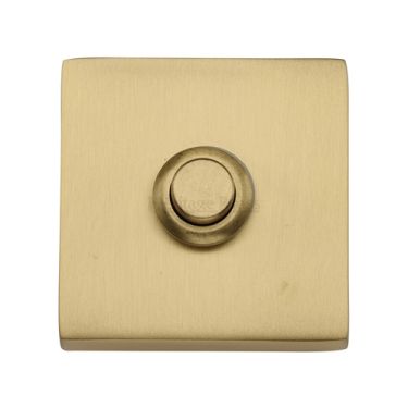 Click Here To Enlarge This Photo Of V1188-SB Heritage Brass Square Bell Push 54mm x 54mm Satin Brass finish