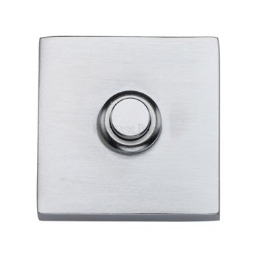 Click Here To Enlarge This Photo Of V1188-SC Heritage Brass Square Bell Push 54mm x 54mm Satin Chrome finish