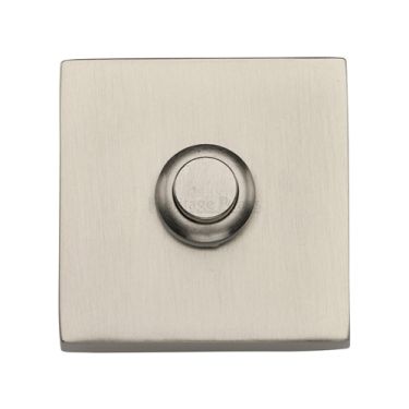 Click Here To Enlarge This Photo Of V1188-SN Heritage Brass Square Bell Push 54mm x 54mm Satin Nickel finish