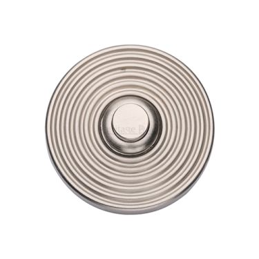 Click Here To Enlarge This Photo Of RR1186-SN Heritage Brass Reeded Bell Push 53mm Satin Nickel finish