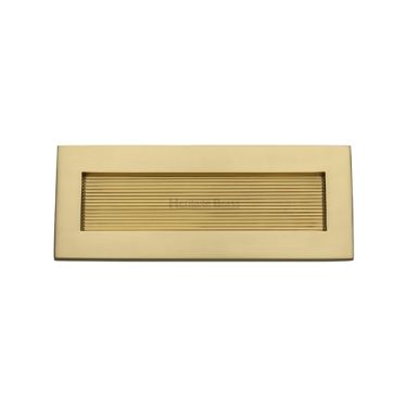 Click Here To Enlarge This Photo Of RR852 254.101-SB Heritage Brass Reeded Letterplate 10" x 4" Satin Brass finish